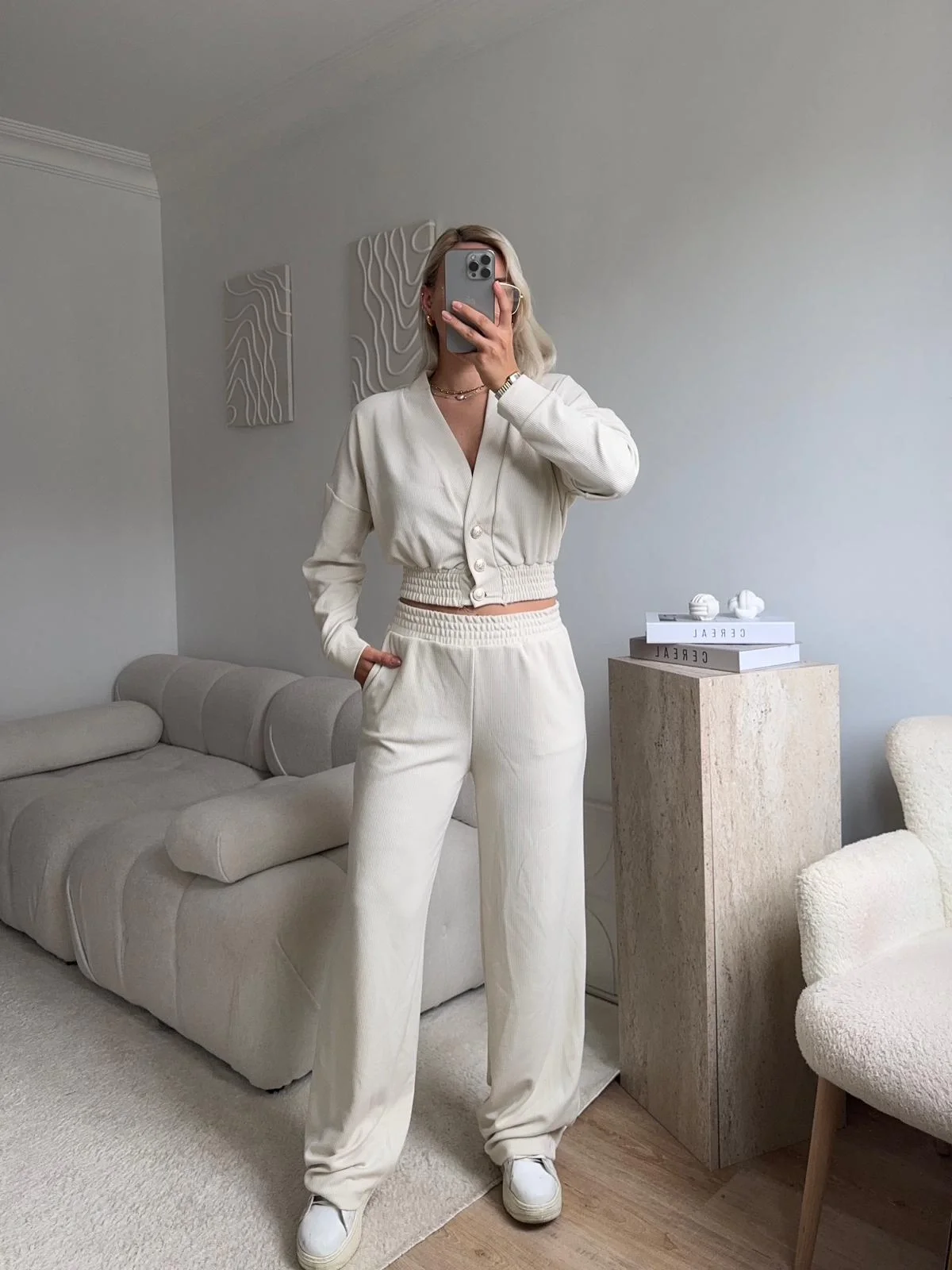 Kruvaze Hırka & Pantolon İkili Takım - BEJ