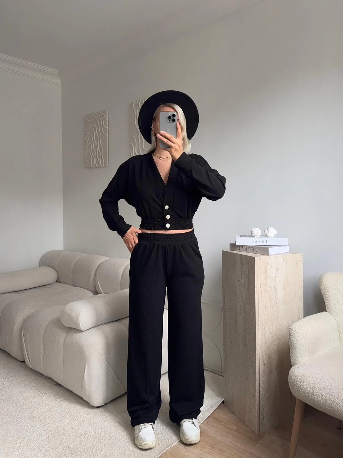 Kruvaze Hırka & Pantolon İkili Takım - SİYAH