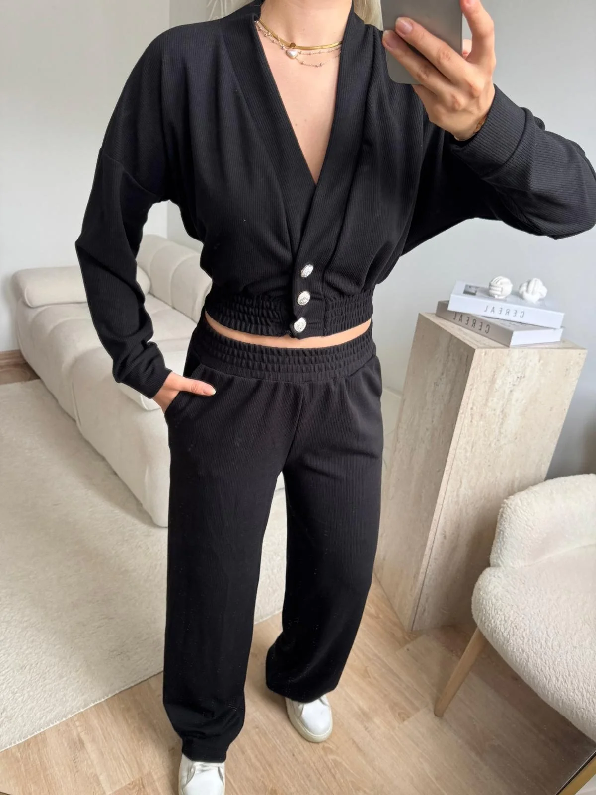 Kruvaze Hırka & Pantolon İkili Takım - SİYAH