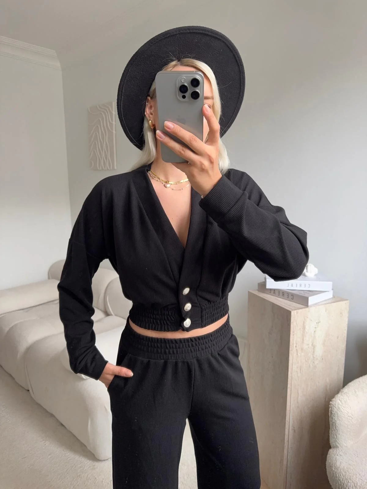 Kruvaze Hırka & Pantolon İkili Takım - SİYAH