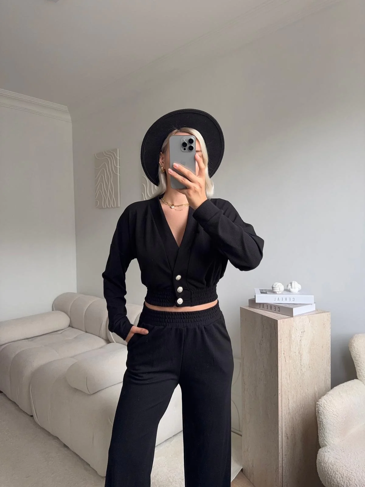 Kruvaze Hırka & Pantolon İkili Takım - SİYAH