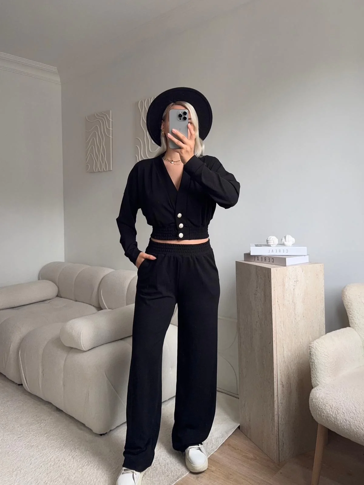 Kruvaze Hırka & Pantolon İkili Takım - SİYAH