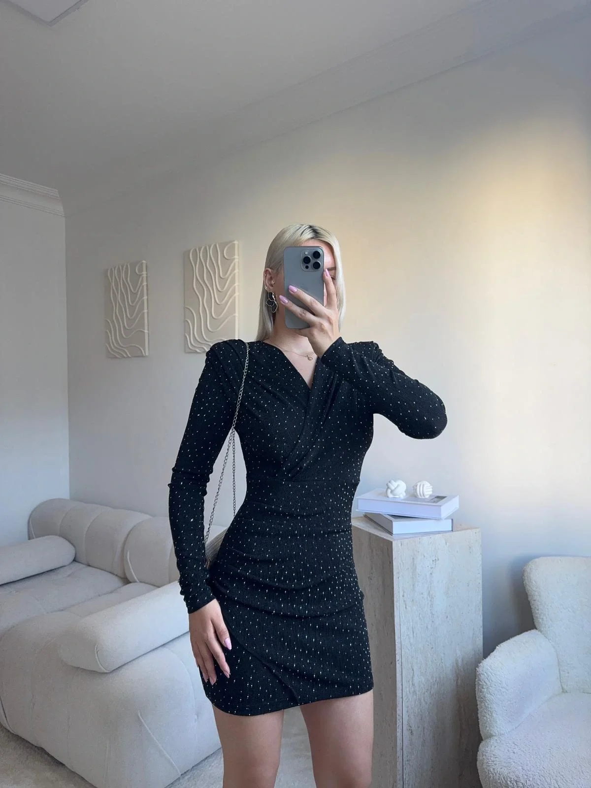 Kruvaze Taşlı Elbise