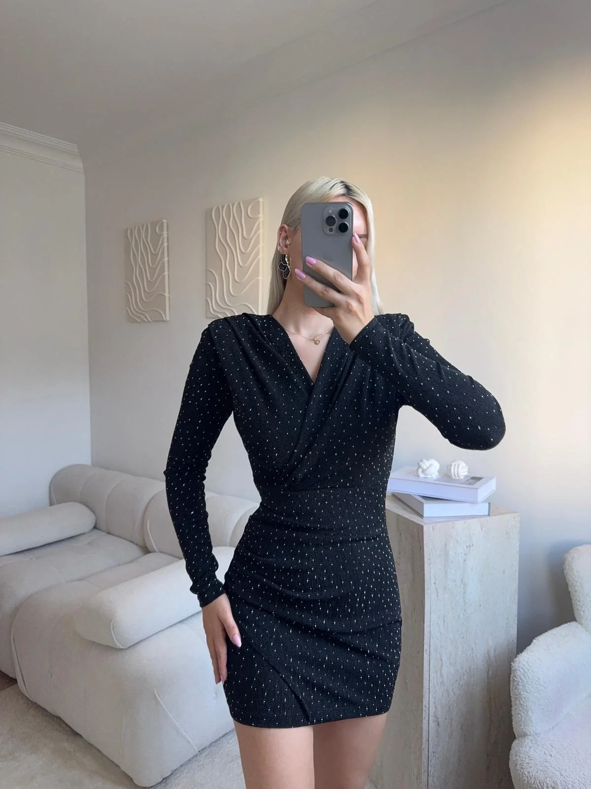 Kruvaze Taşlı Elbise