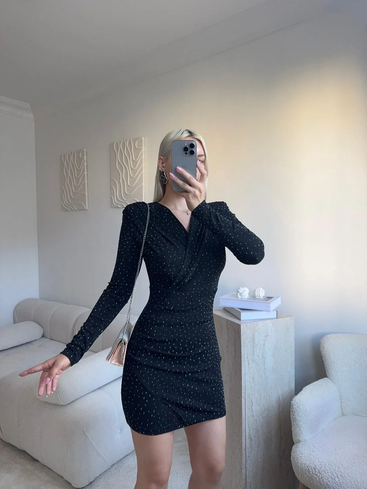 Kruvaze Taşlı Elbise