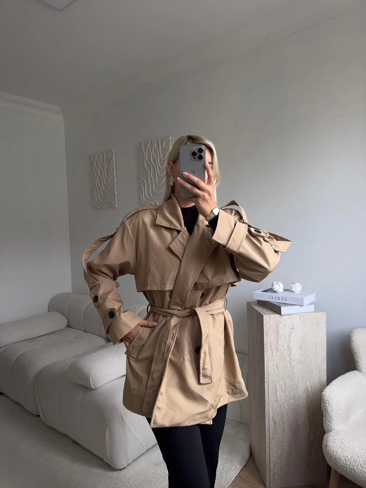 Kuşaklı Midi Trençkot - BEJ