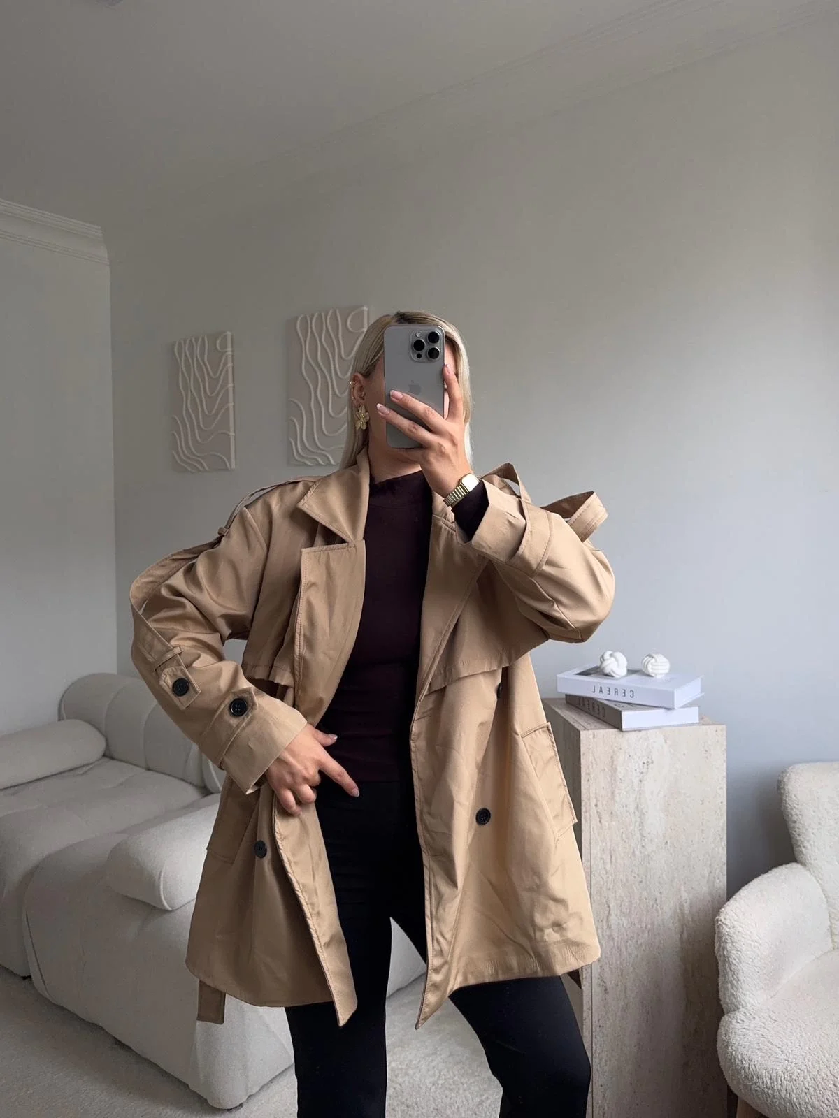 Kuşaklı Midi Trençkot - BEJ