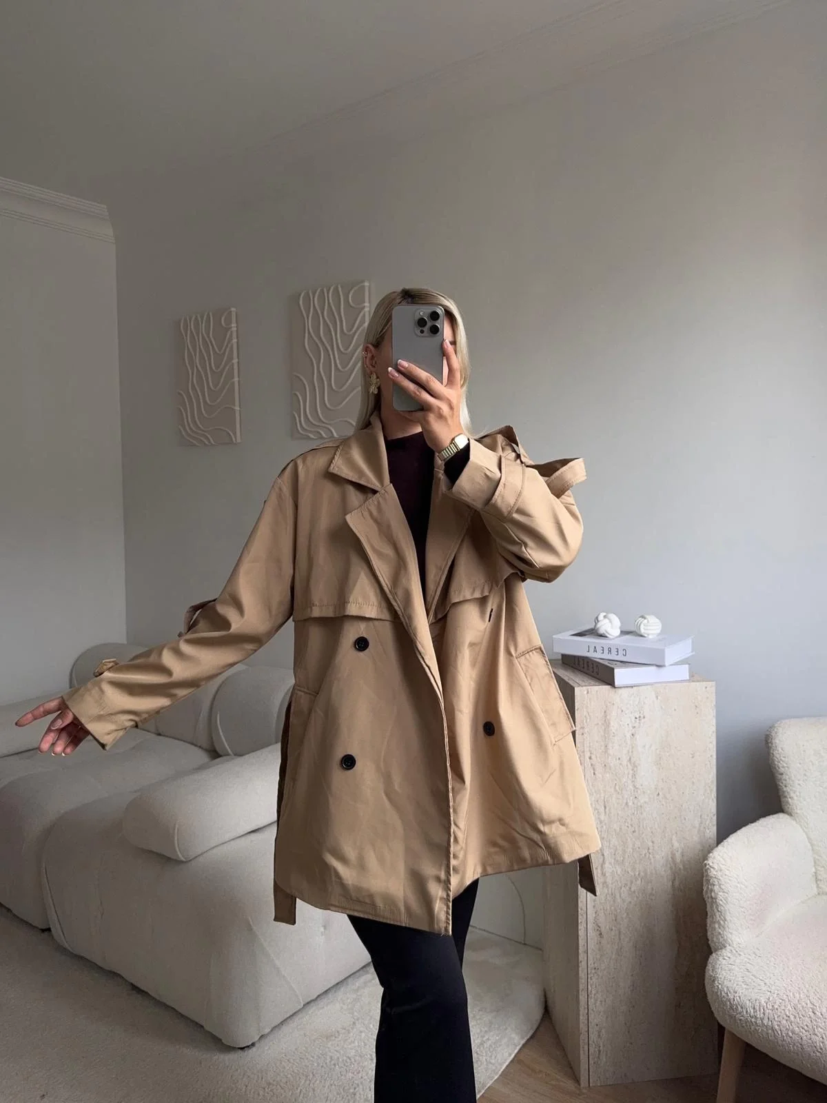 Kuşaklı Midi Trençkot - BEJ