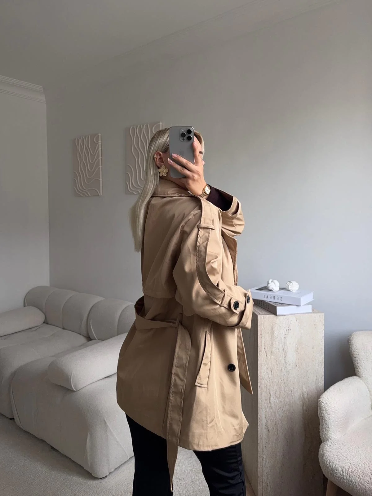 Kuşaklı Midi Trençkot - BEJ