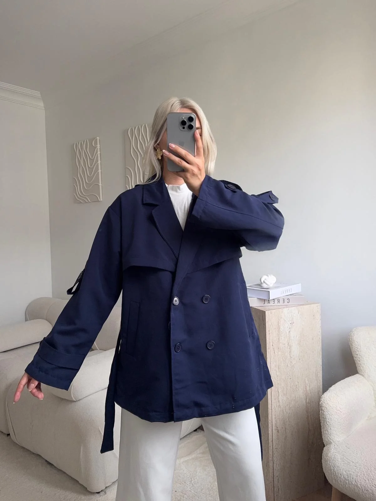 Kuşaklı Midi Trençkot - LACİVERT