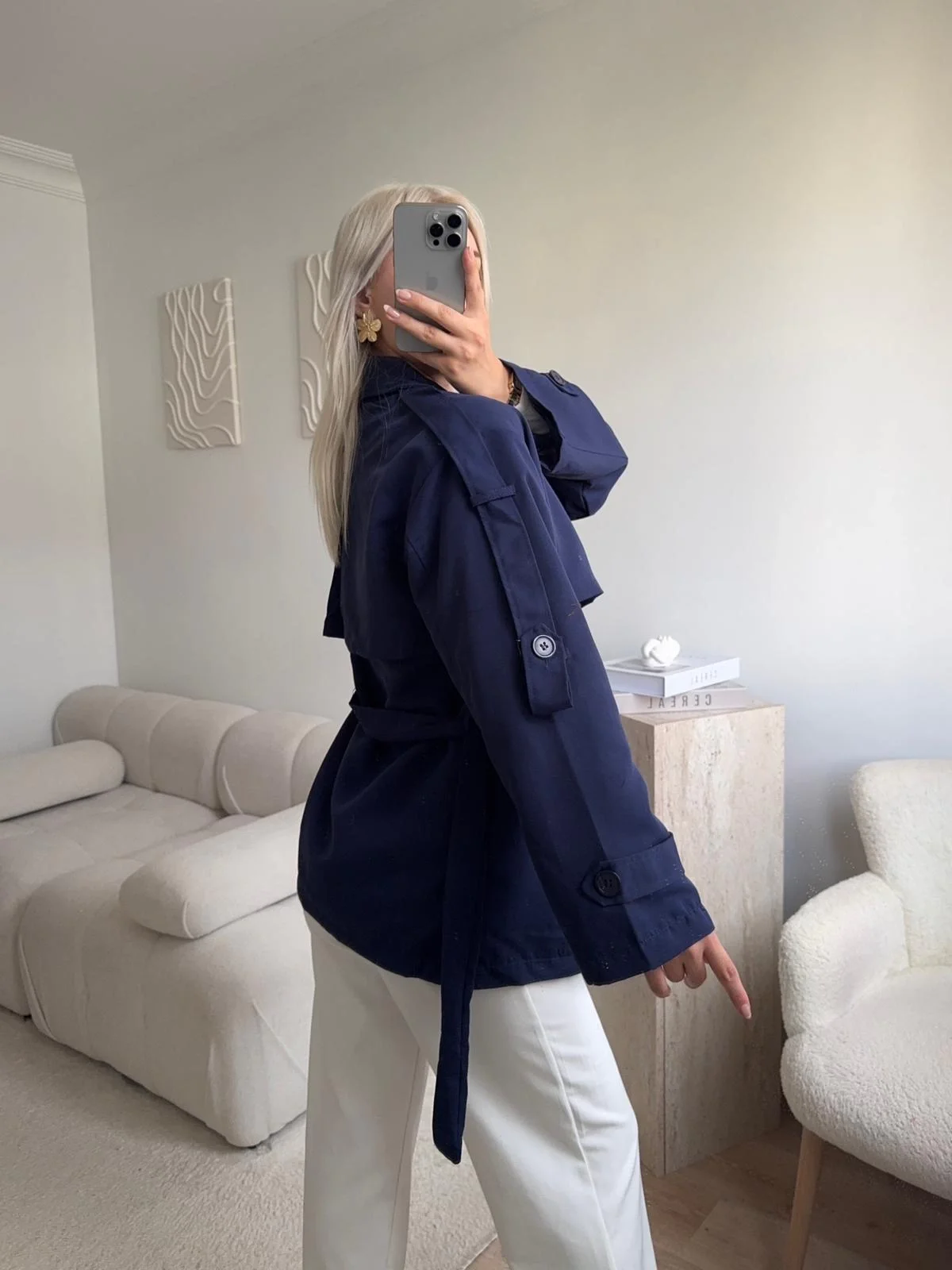 Kuşaklı Midi Trençkot - LACİVERT