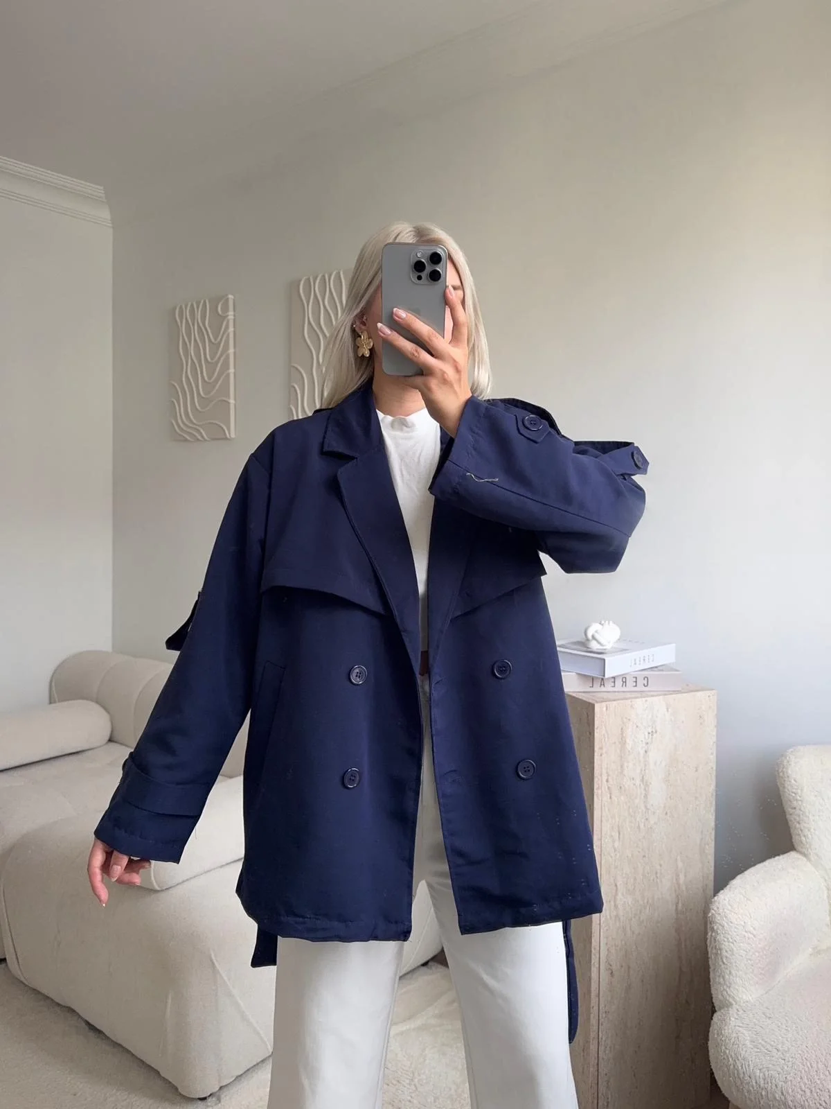 Kuşaklı Midi Trençkot - LACİVERT