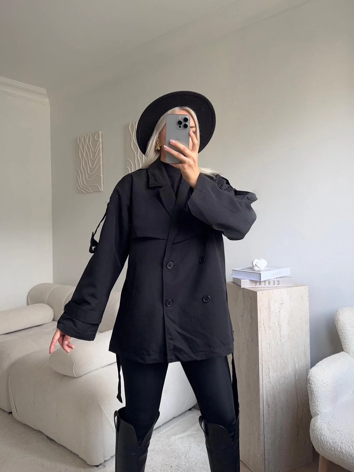 Kuşaklı Midi Trençkot - SİYAH