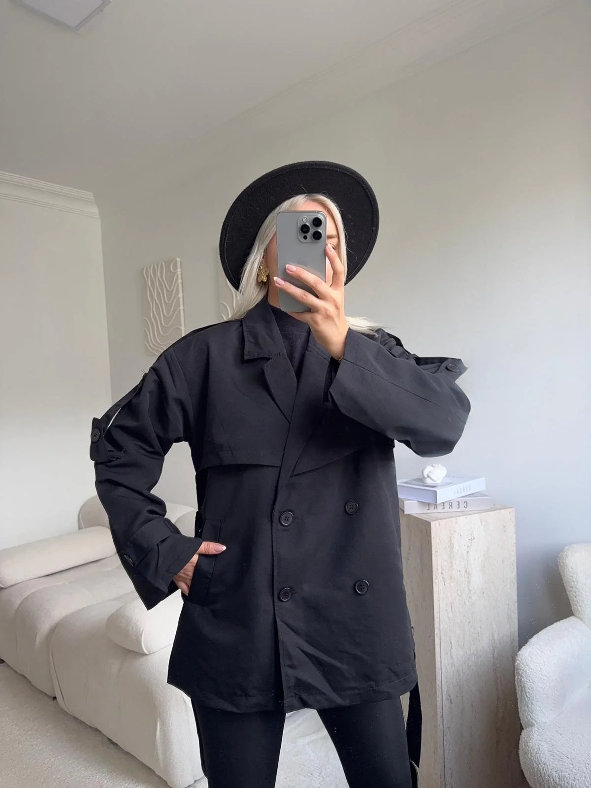 Kuşaklı Midi Trençkot - SİYAH