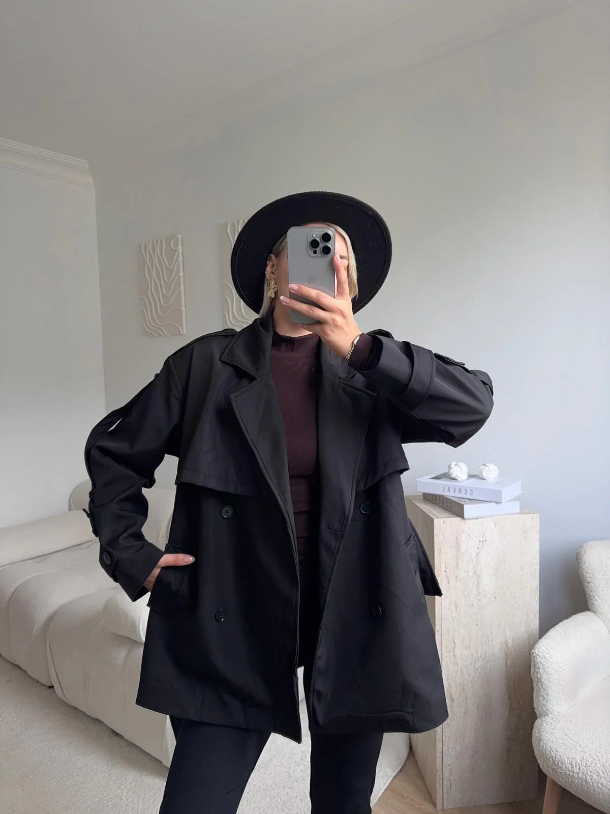 Kuşaklı Midi Trençkot - SİYAH