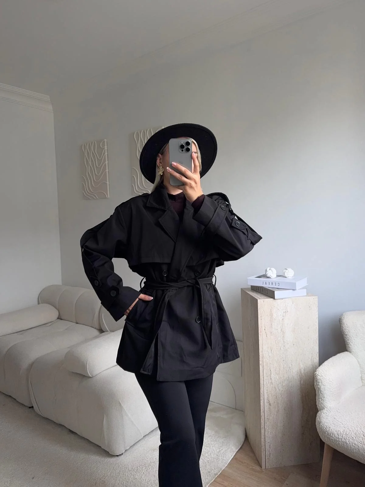 Kuşaklı Midi Trençkot - SİYAH