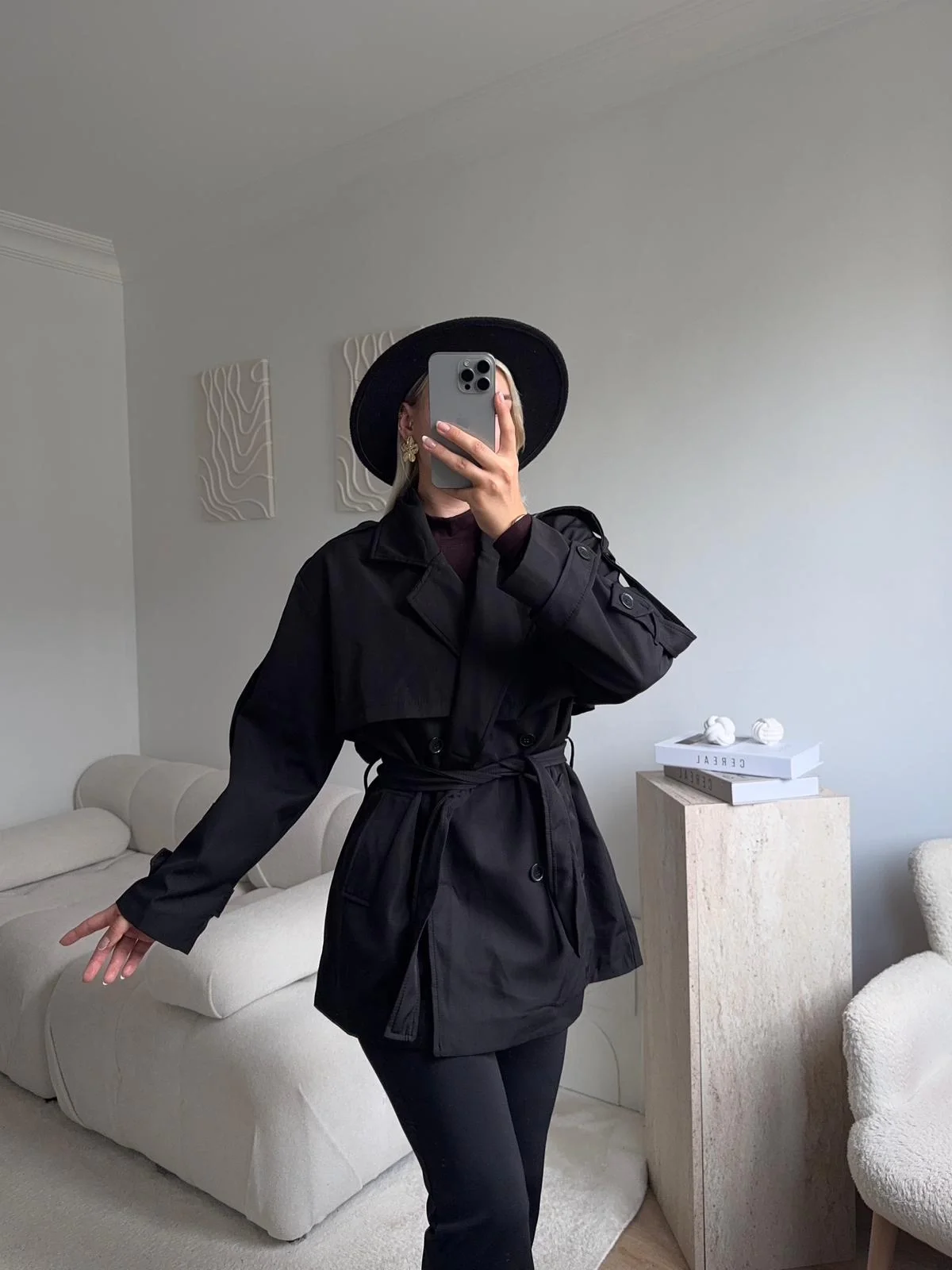 Kuşaklı Midi Trençkot - SİYAH