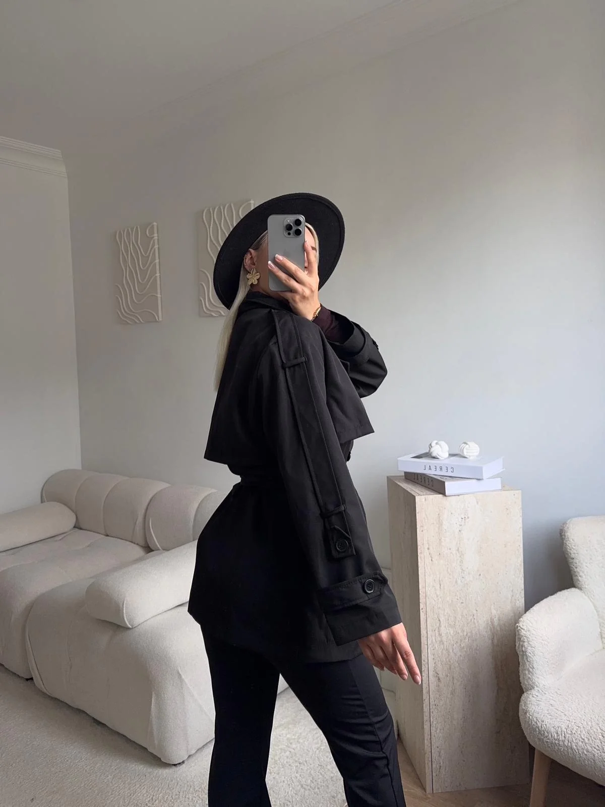 Kuşaklı Midi Trençkot - SİYAH