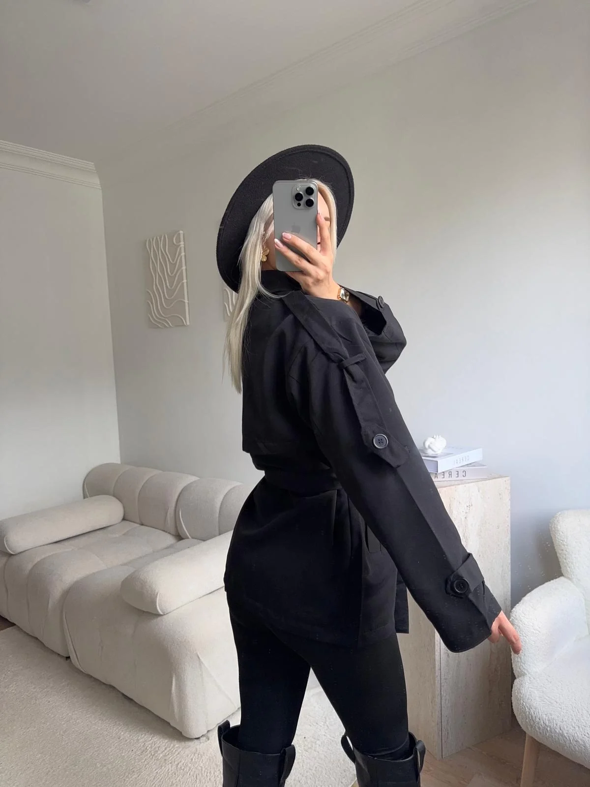 Kuşaklı Midi Trençkot - SİYAH