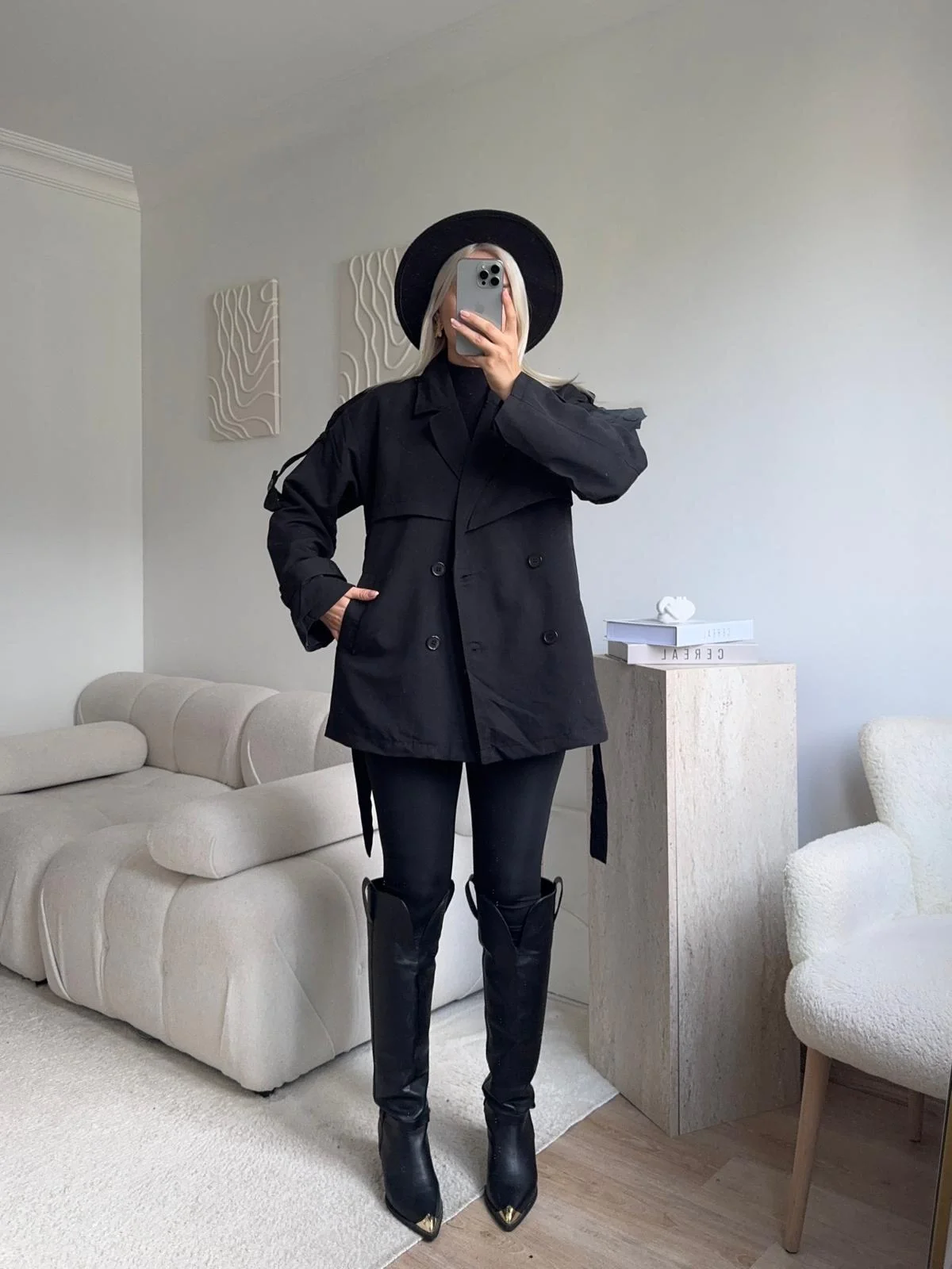 Kuşaklı Midi Trençkot - SİYAH