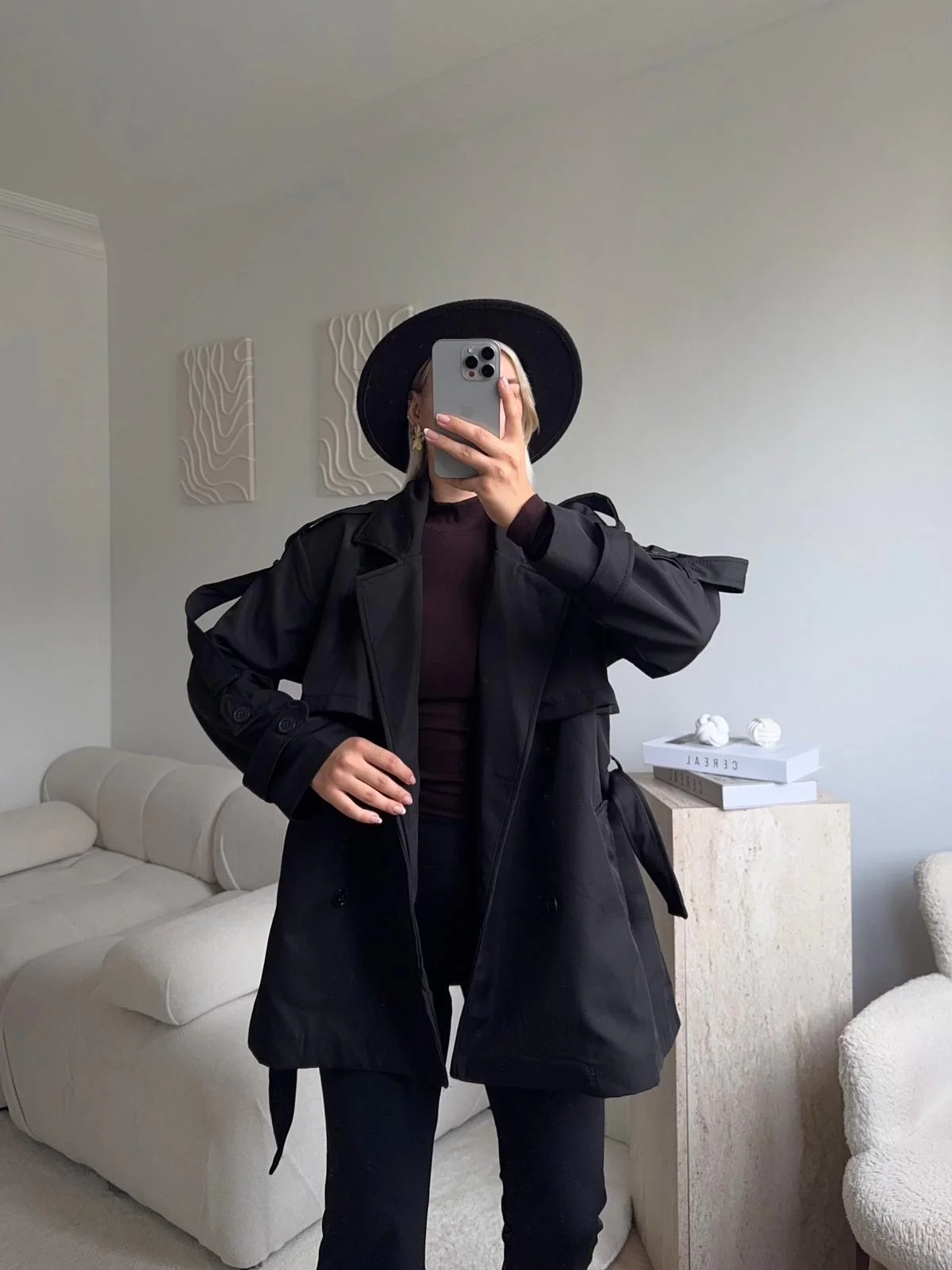 Kuşaklı Midi Trençkot - SİYAH