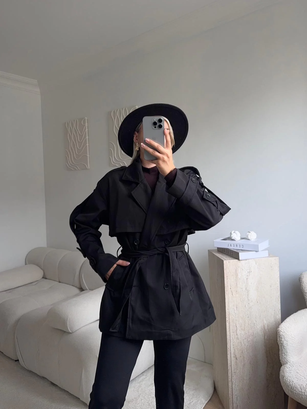 Kuşaklı Midi Trençkot - SİYAH