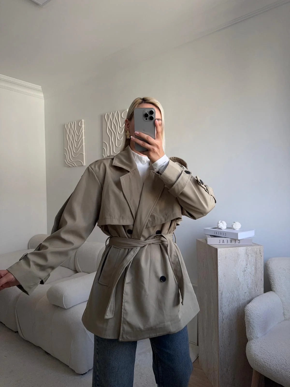 Kuşaklı Midi Trençkot - VİZON