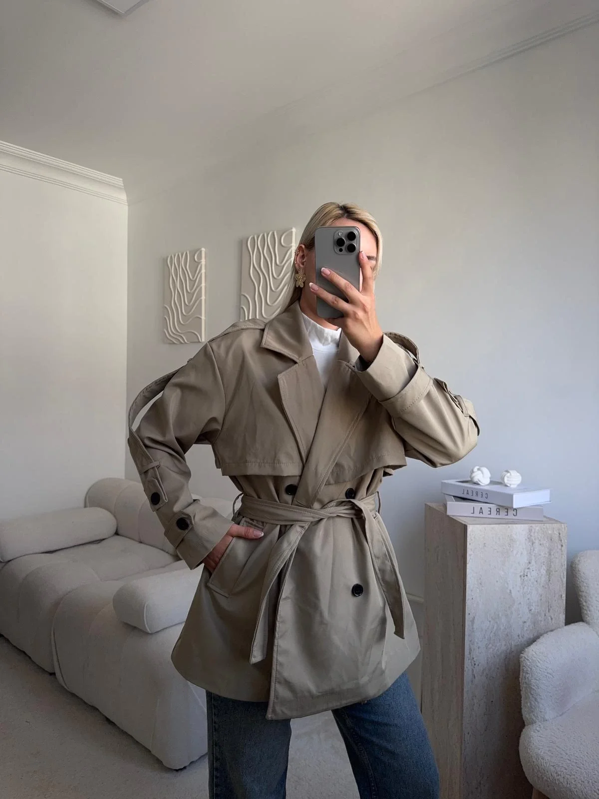 Kuşaklı Midi Trençkot - VİZON