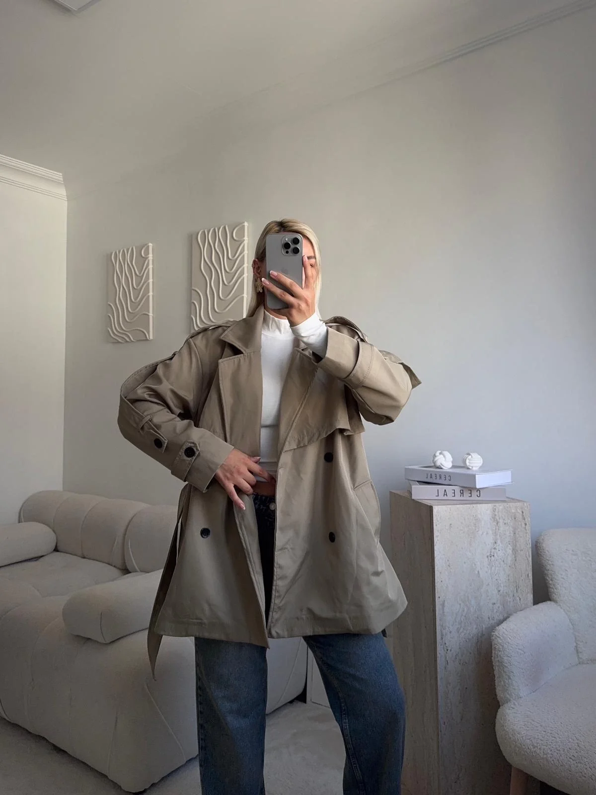 Kuşaklı Midi Trençkot - VİZON