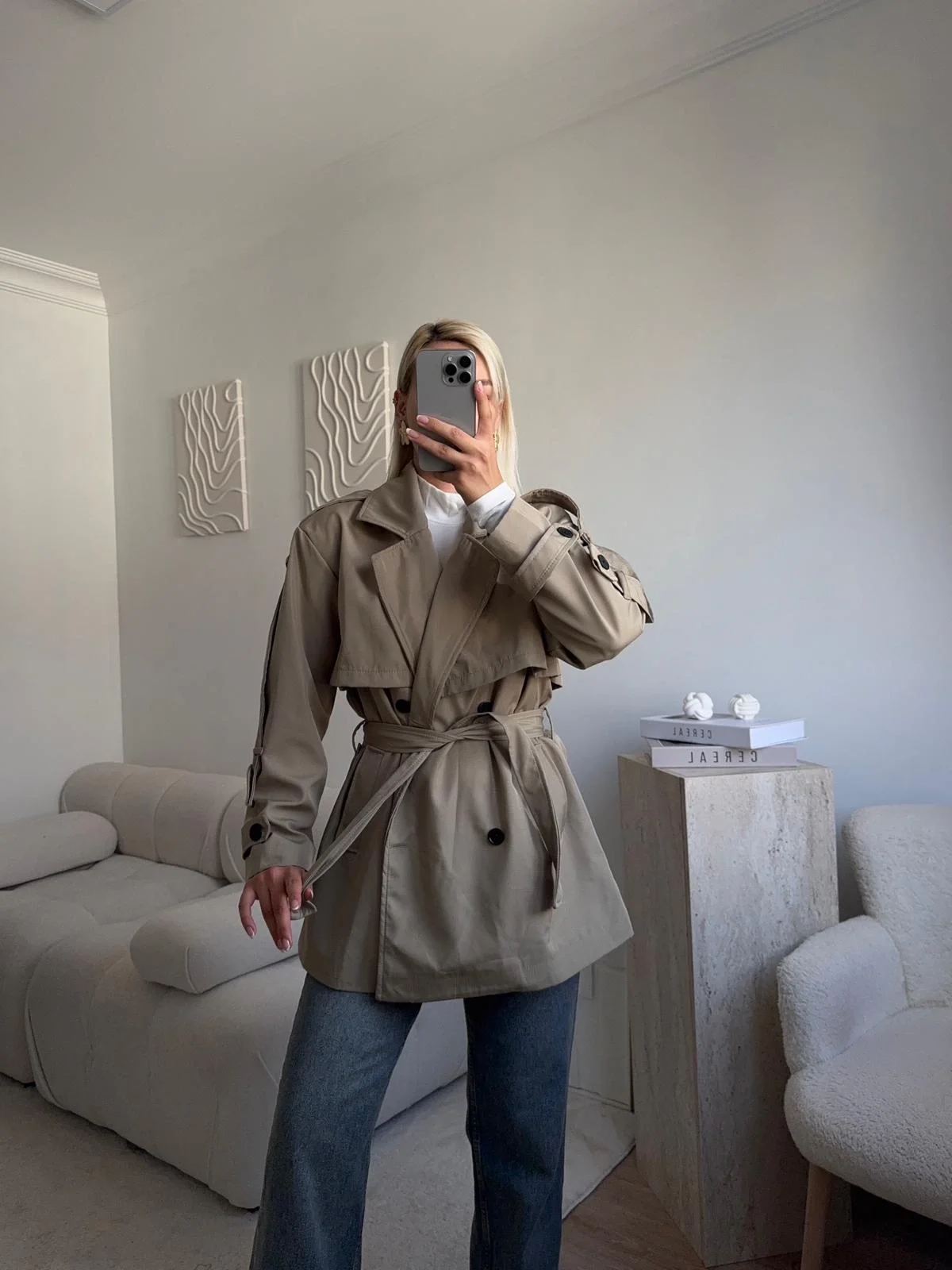 Kuşaklı Midi Trençkot - VİZON