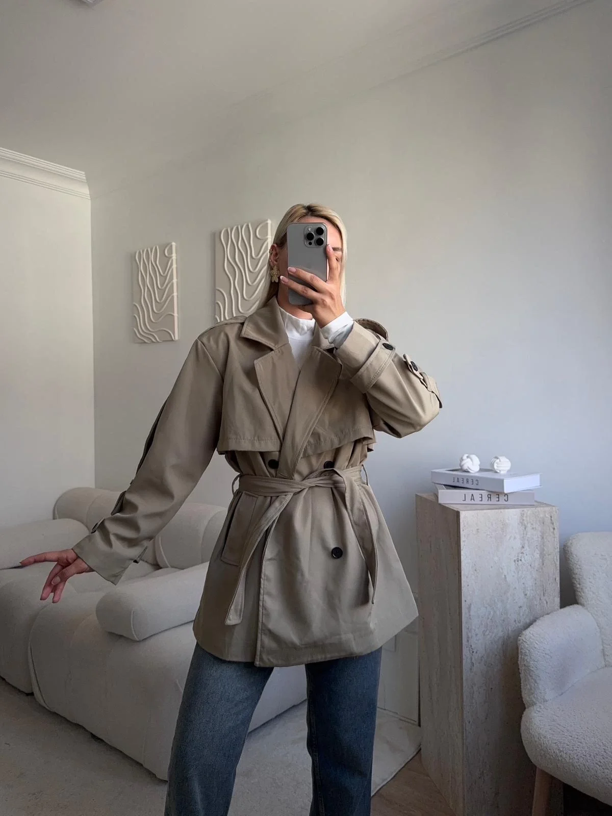 Kuşaklı Midi Trençkot - VİZON