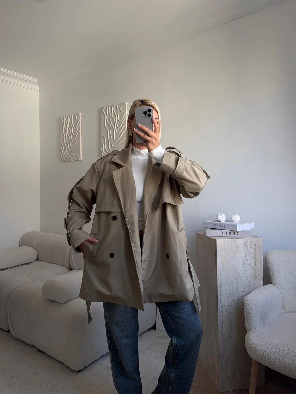 Kuşaklı Midi Trençkot - VİZON