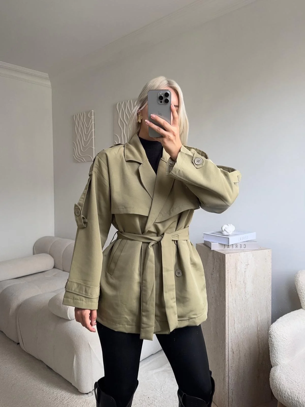 Kuşaklı Midi Trençkot - YEŞİL