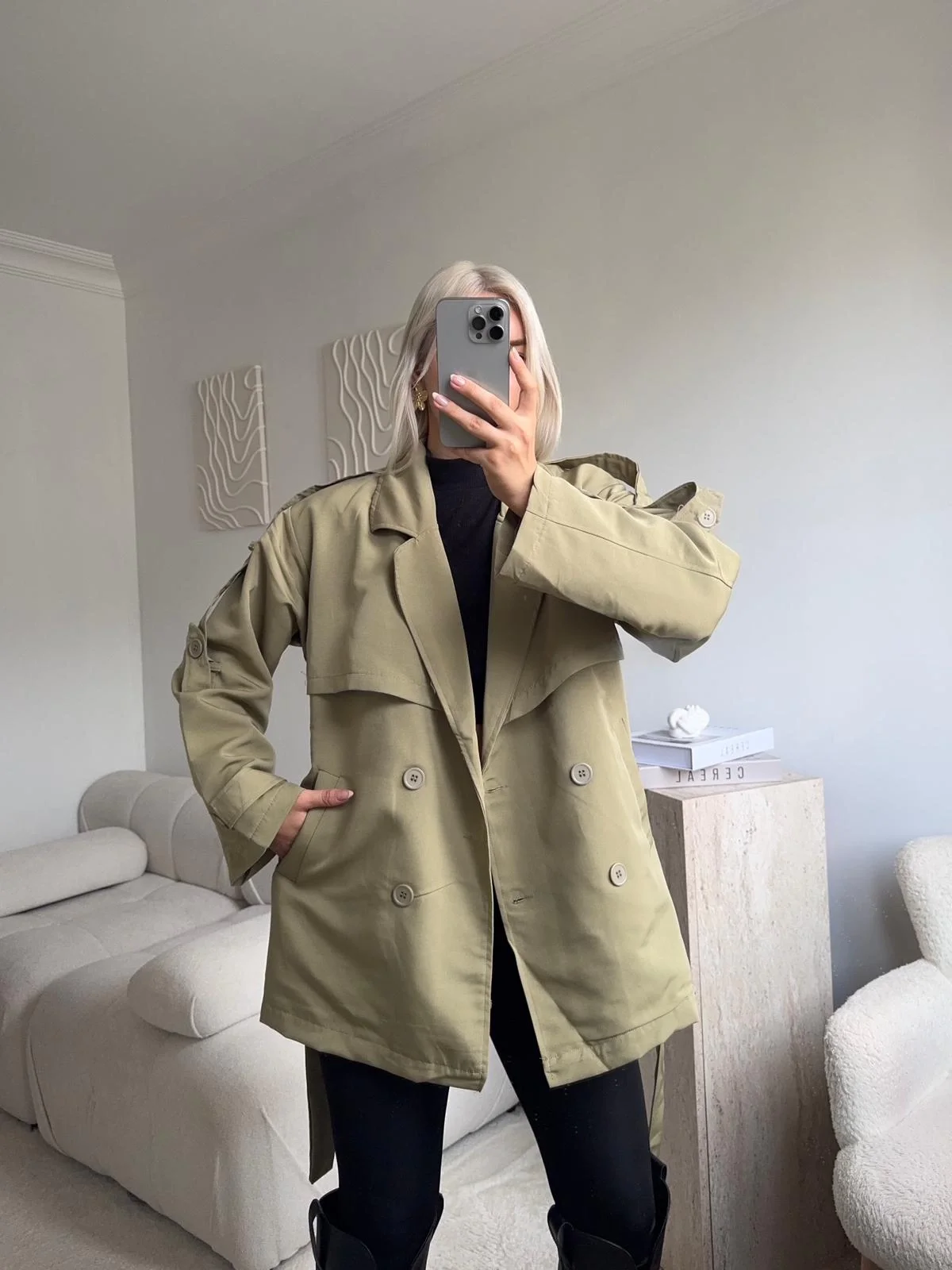 Kuşaklı Midi Trençkot - YEŞİL