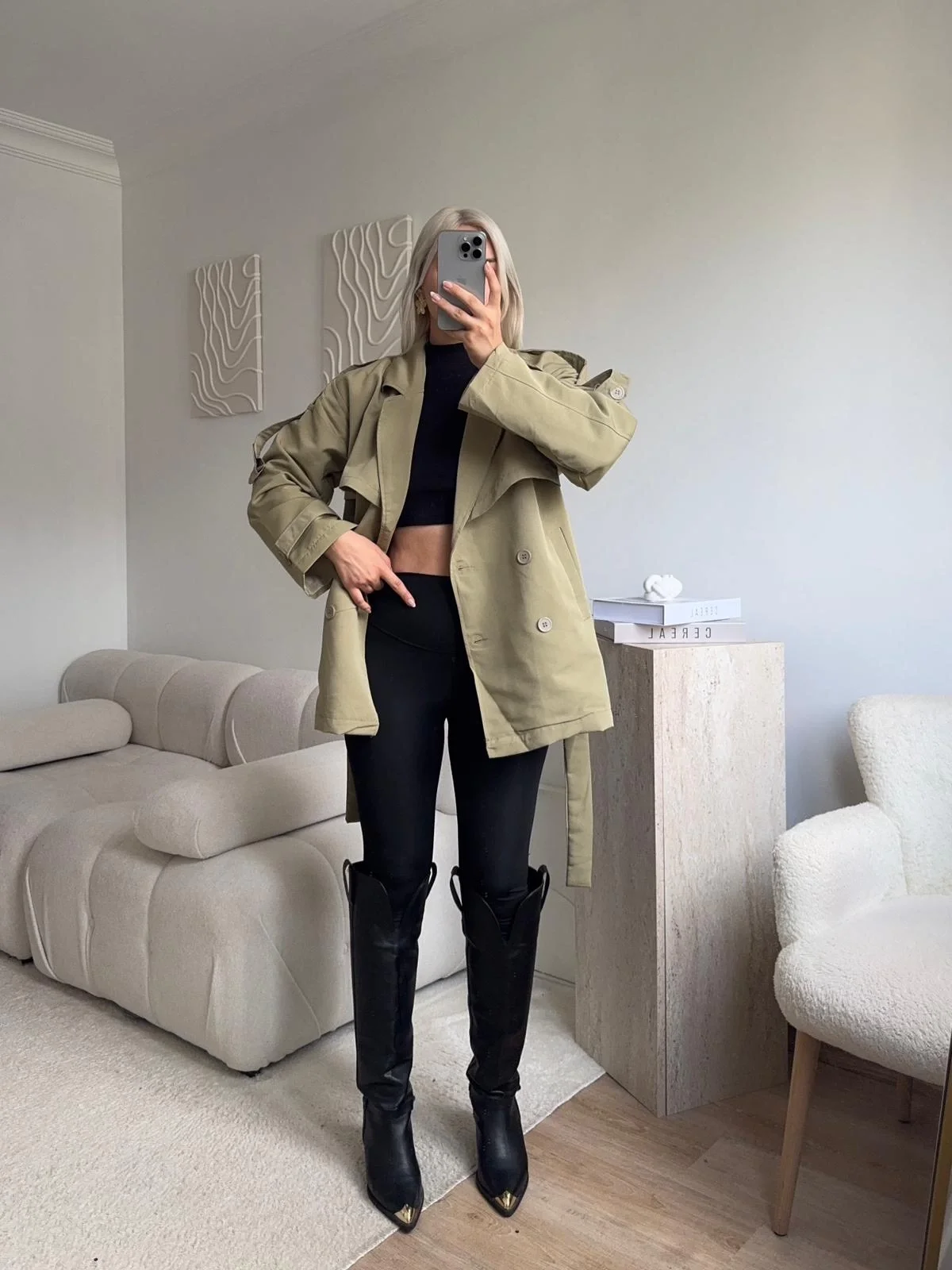 Kuşaklı Midi Trençkot - YEŞİL