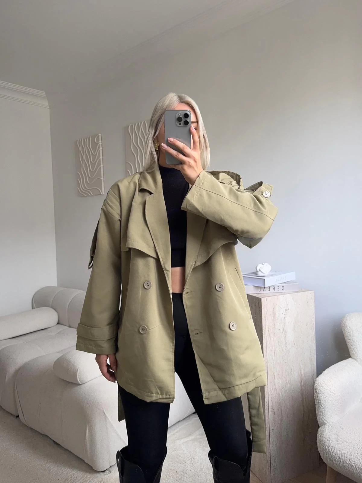 Kuşaklı Midi Trençkot - YEŞİL