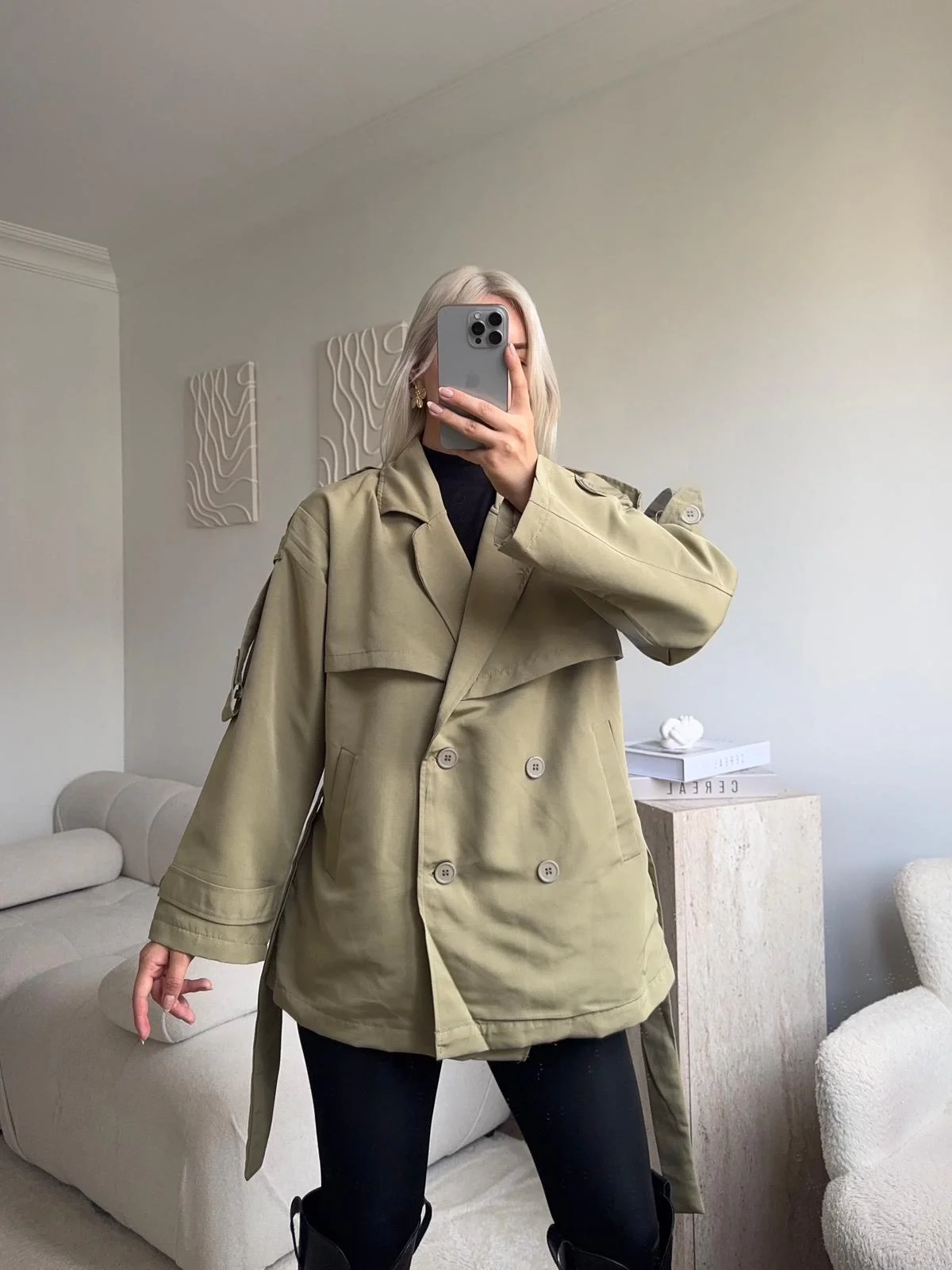 Kuşaklı Midi Trençkot - YEŞİL