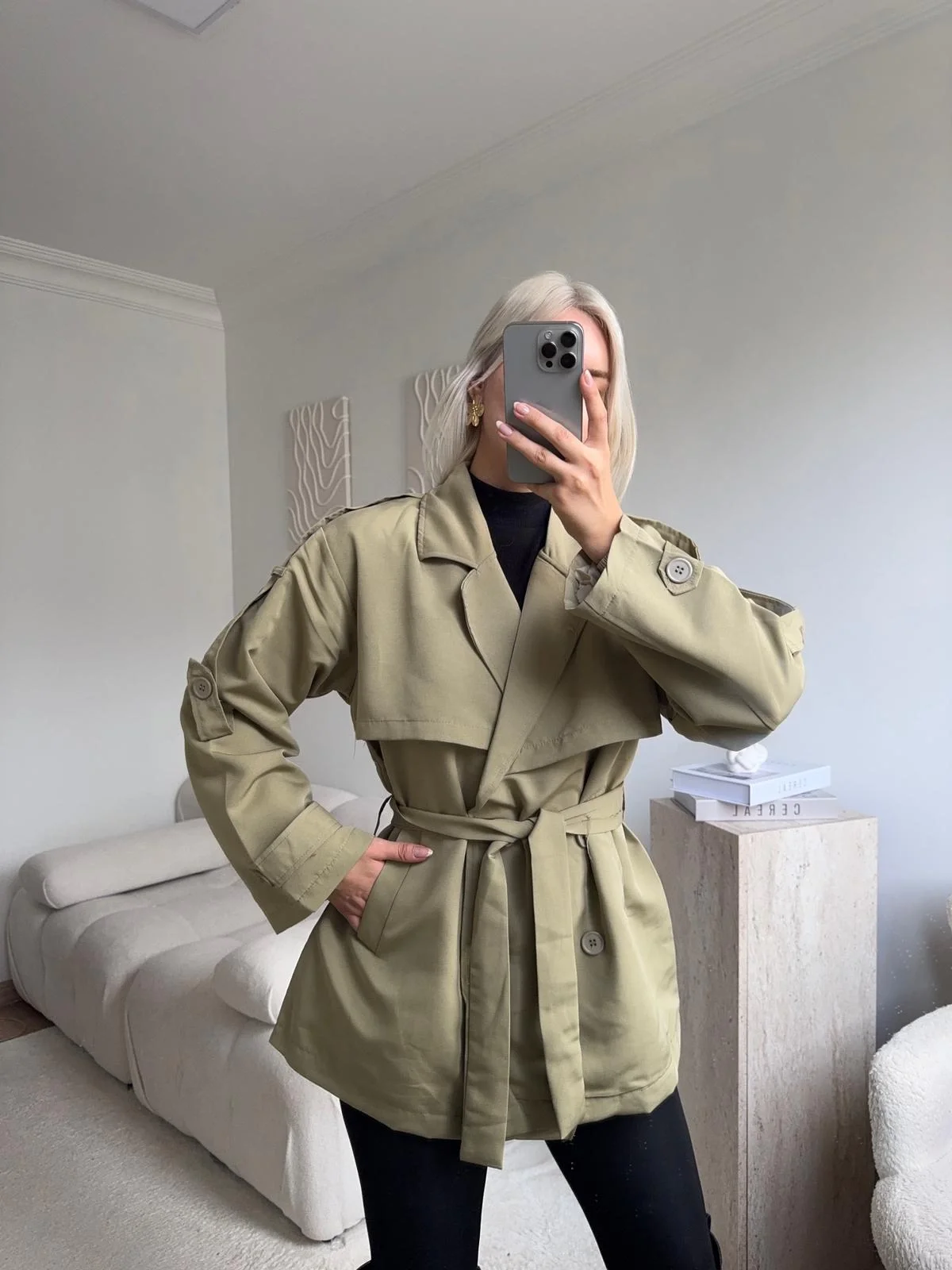 Kuşaklı Midi Trençkot - YEŞİL