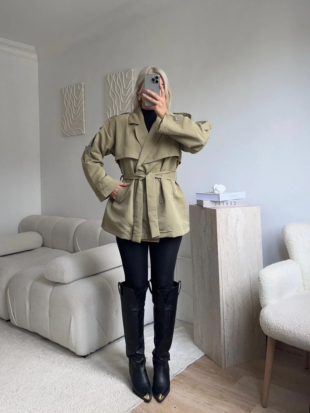 Kuşaklı Midi Trençkot - YEŞİL