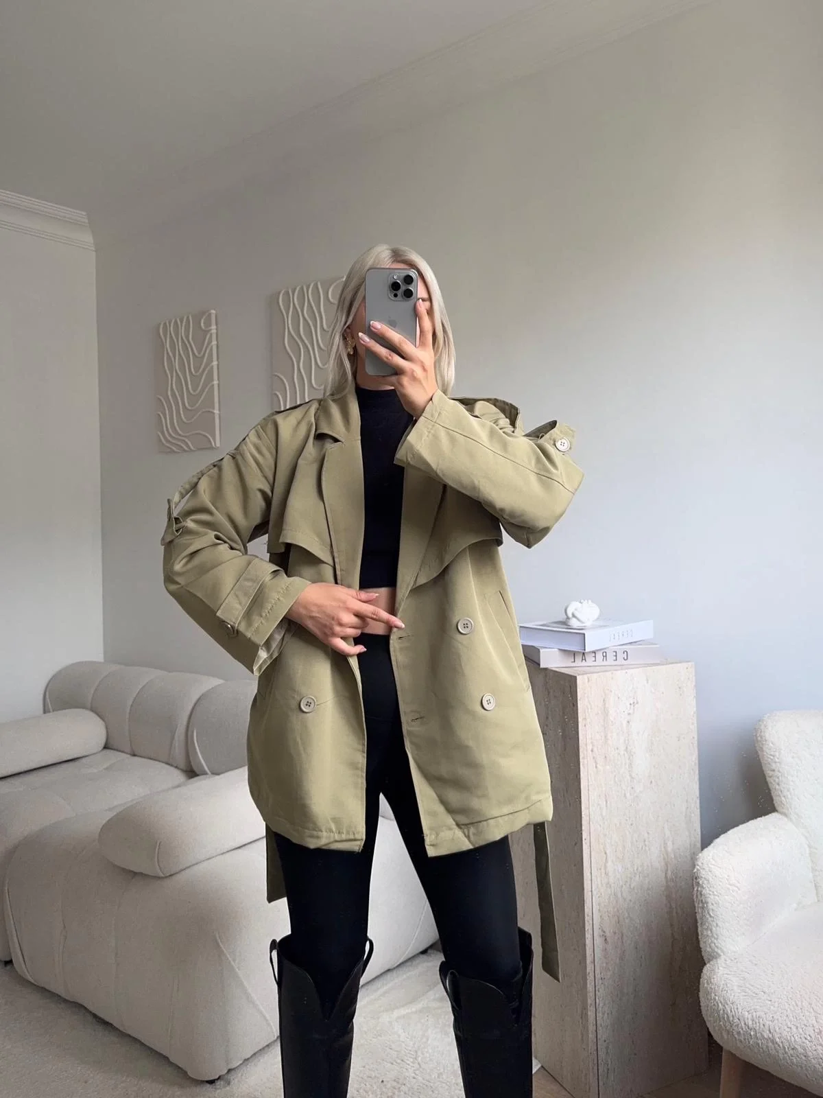 Kuşaklı Midi Trençkot - YEŞİL