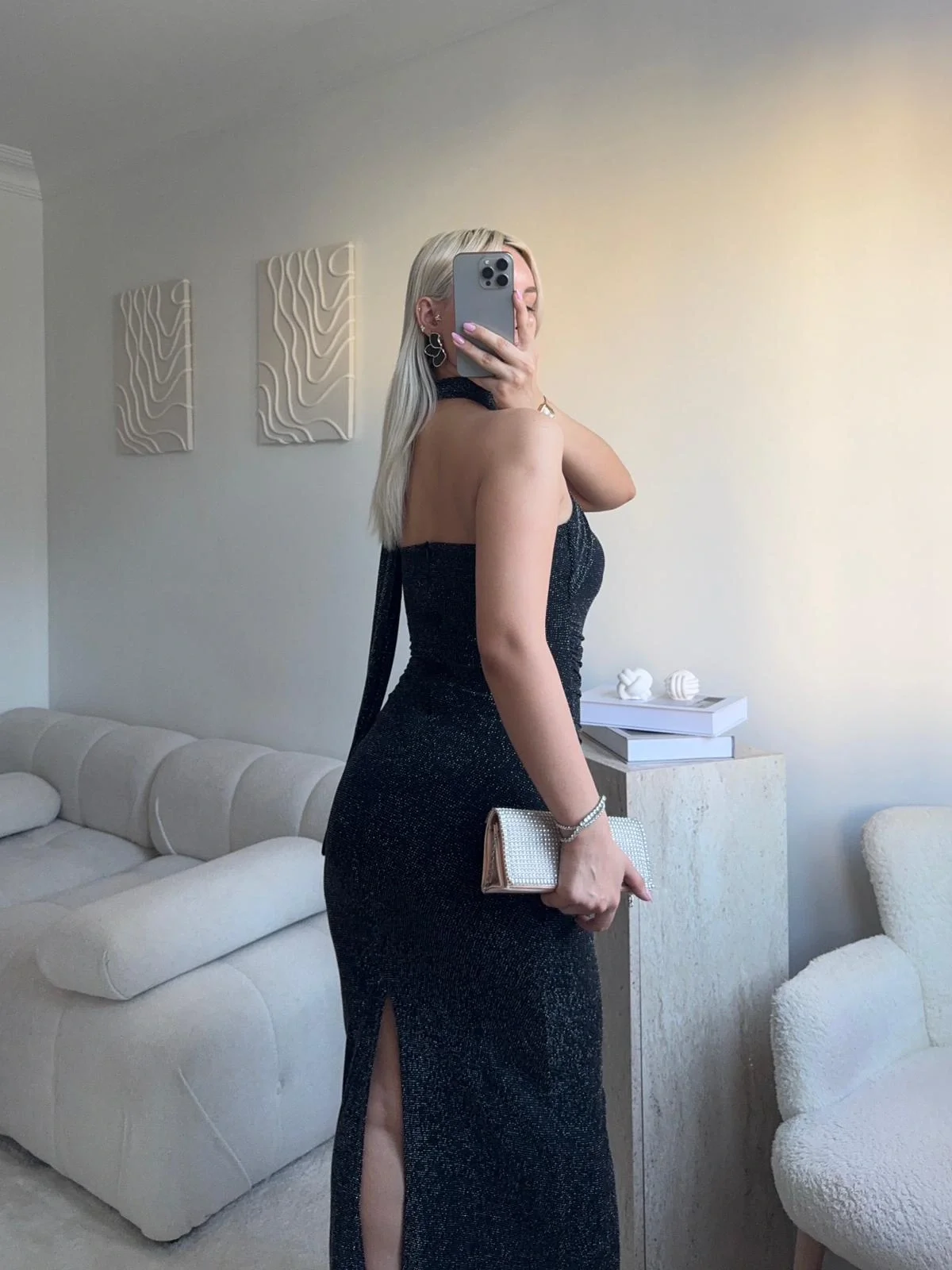 Kuşaklı Straplez Simli Elbise