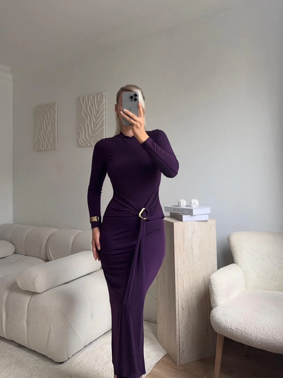 Kuşaklı Toka Detay Elbise - MOR