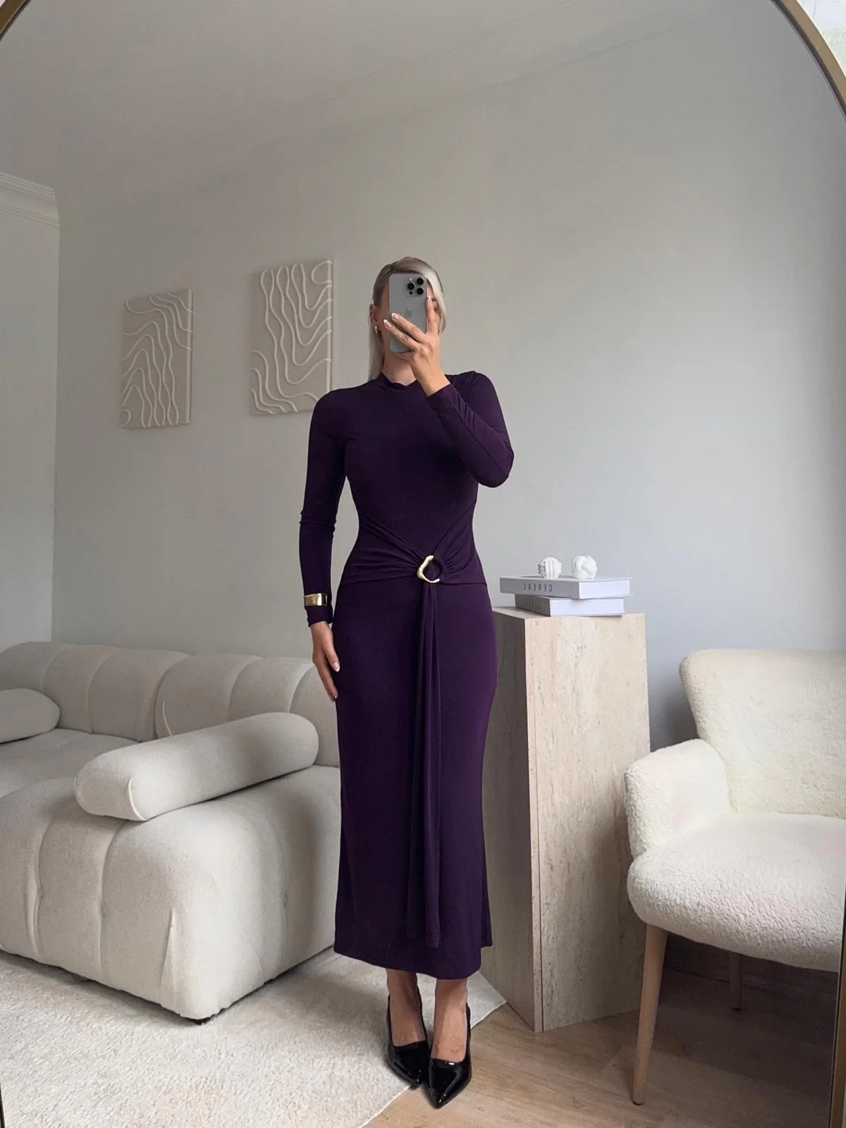 Kuşaklı Toka Detay Elbise - MOR