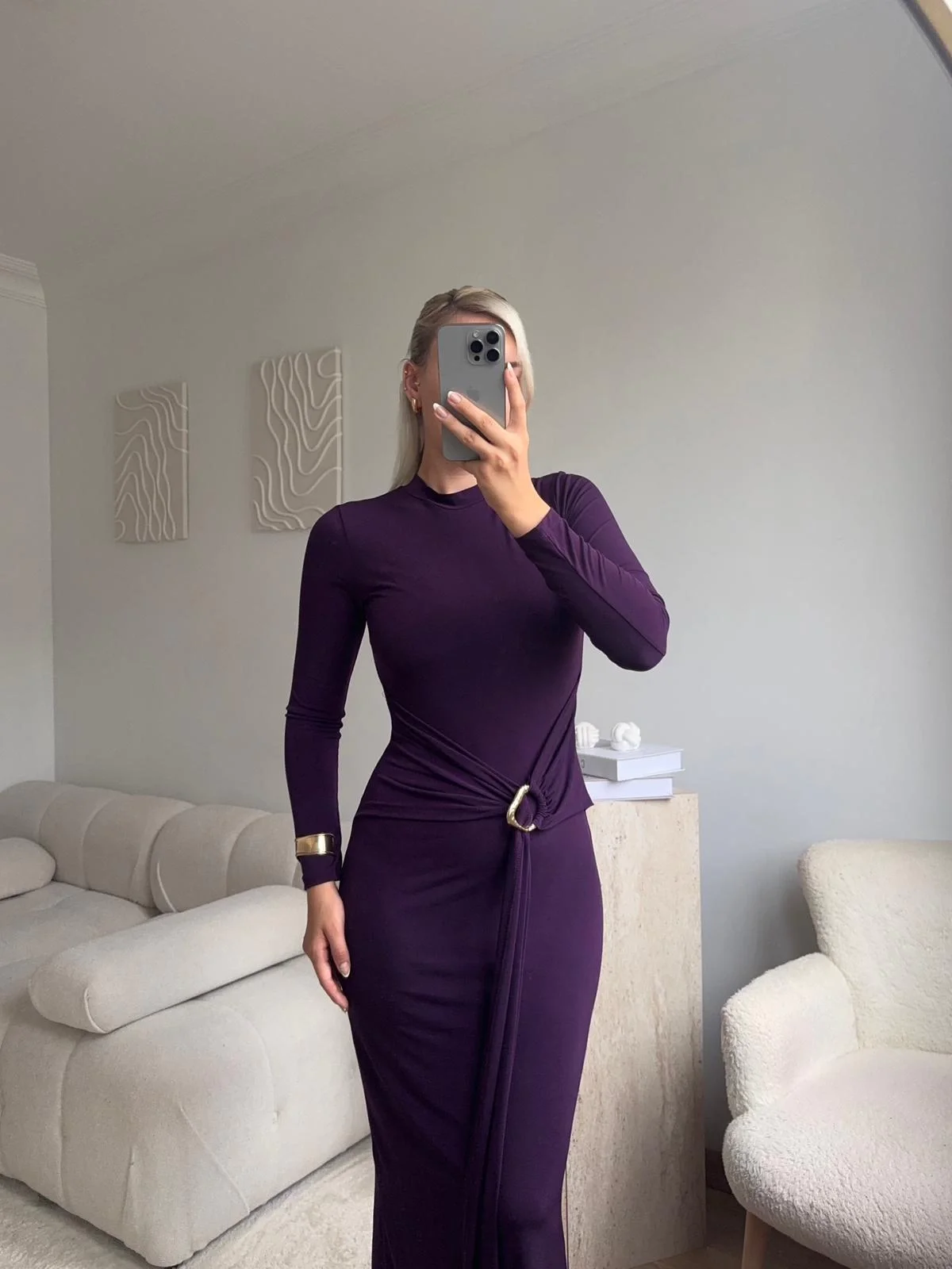 Kuşaklı Toka Detay Elbise - MOR