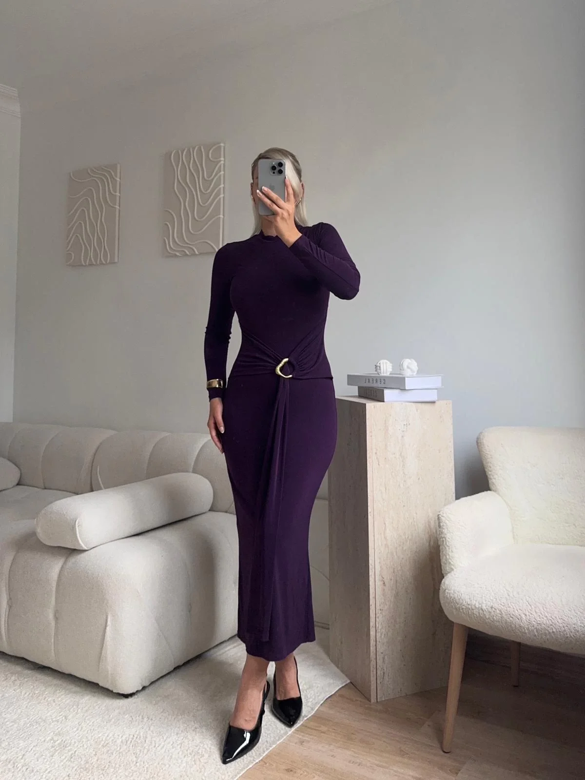 Kuşaklı Toka Detay Elbise - MOR