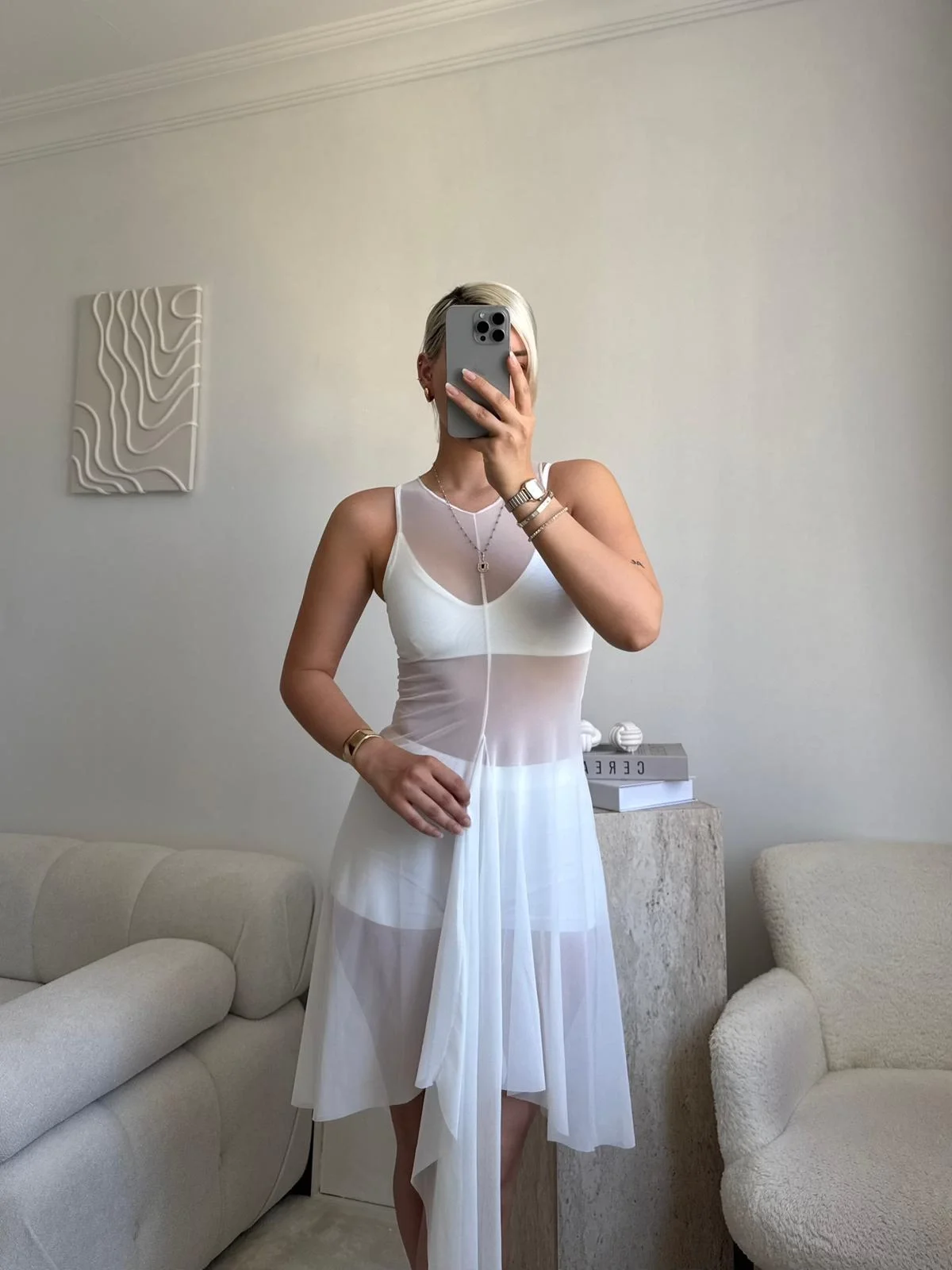 Kuşaklı Tül Pareo - BEYAZ