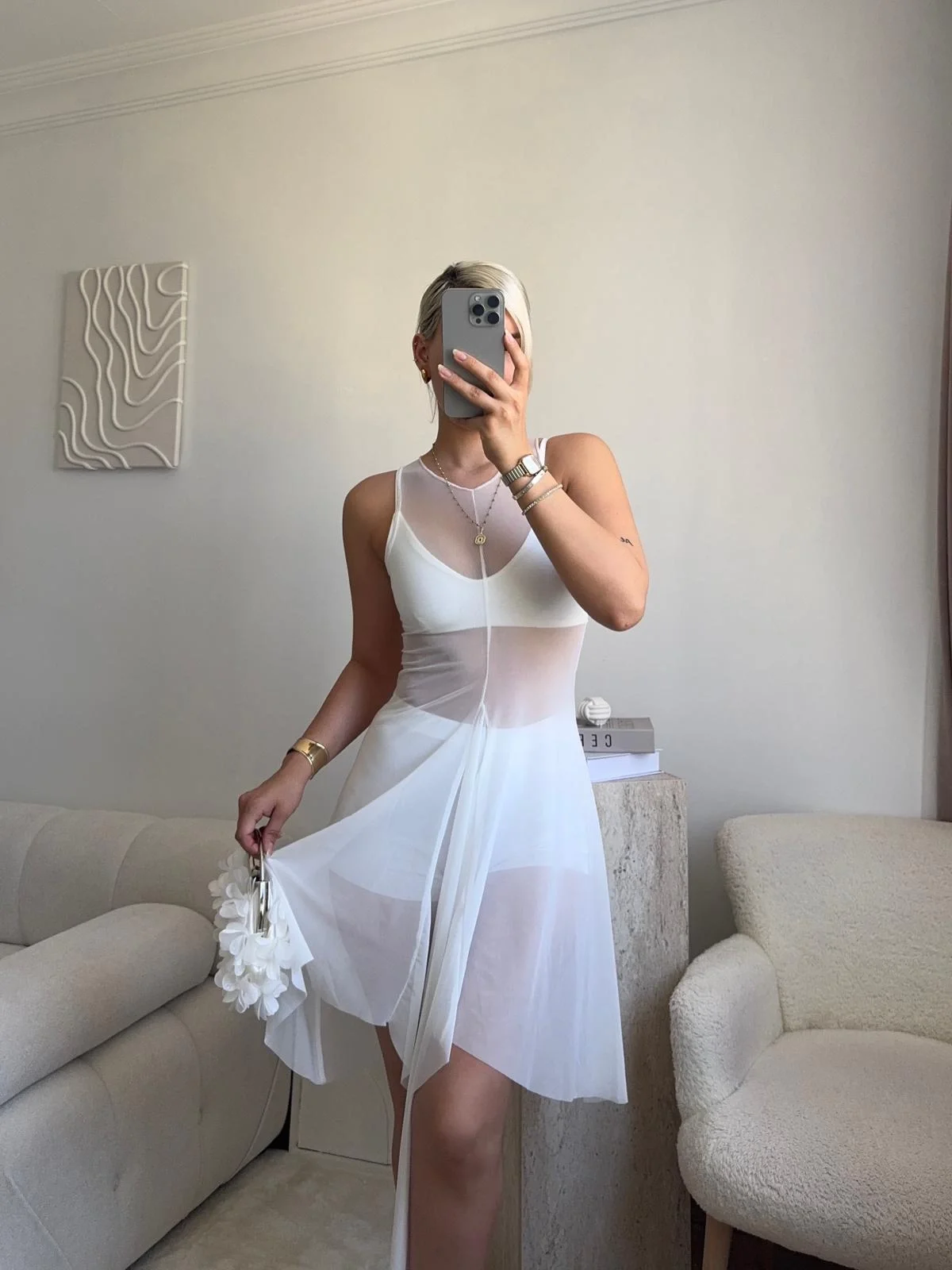 Kuşaklı Tül Pareo - BEYAZ