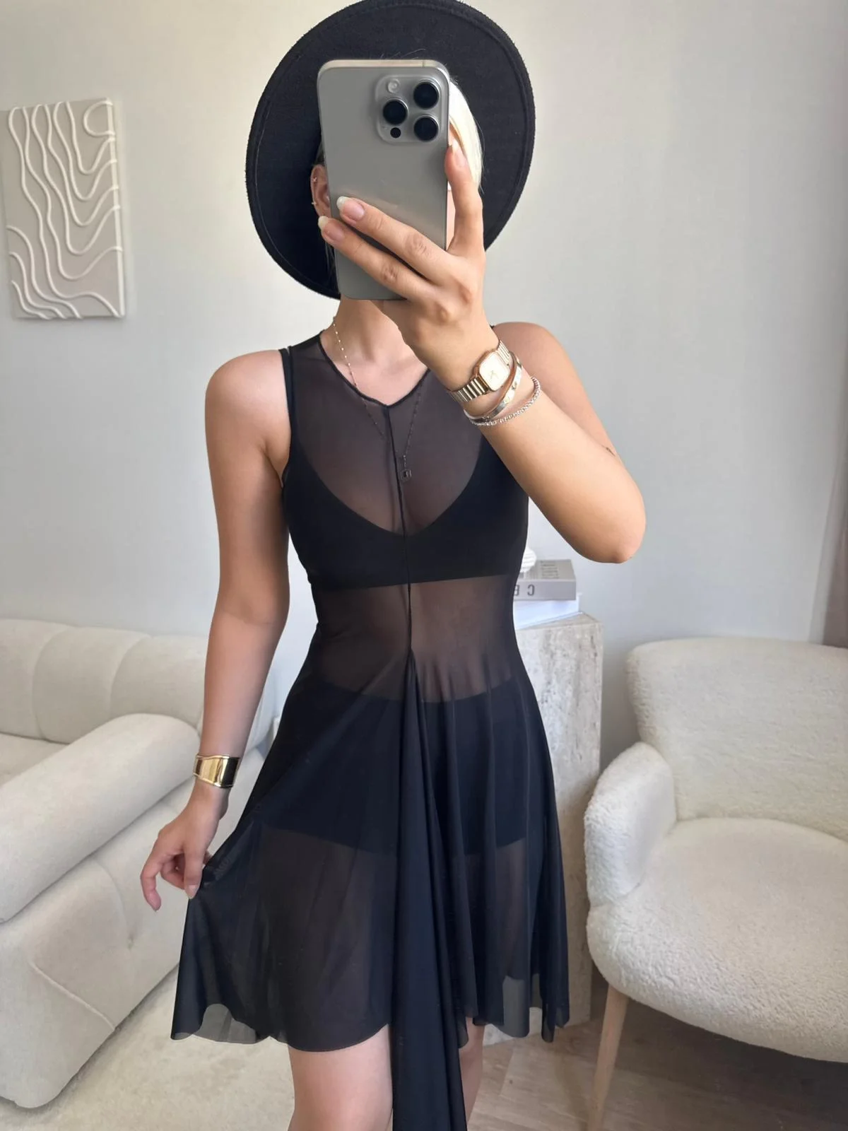 Kuşaklı Tül Pareo - SİYAH