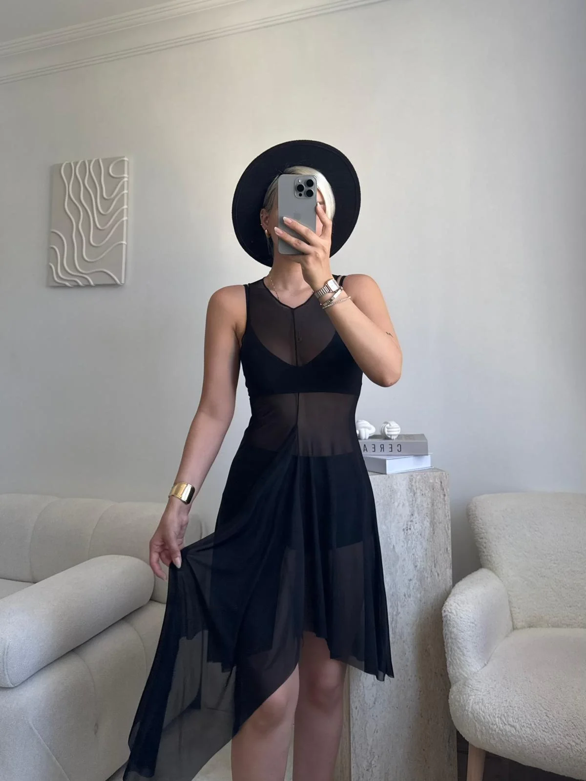 Kuşaklı Tül Pareo - SİYAH