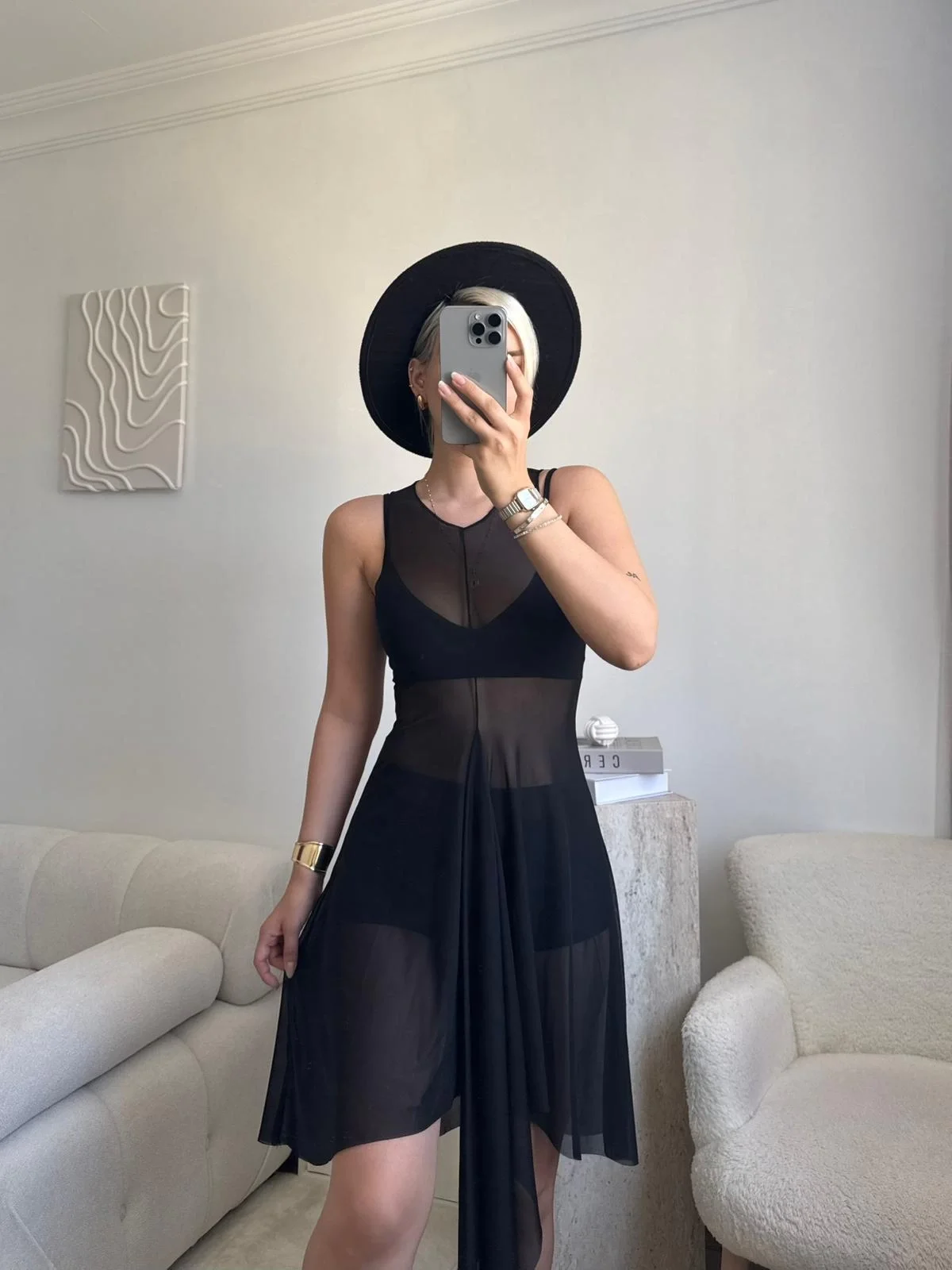 Kuşaklı Tül Pareo - SİYAH